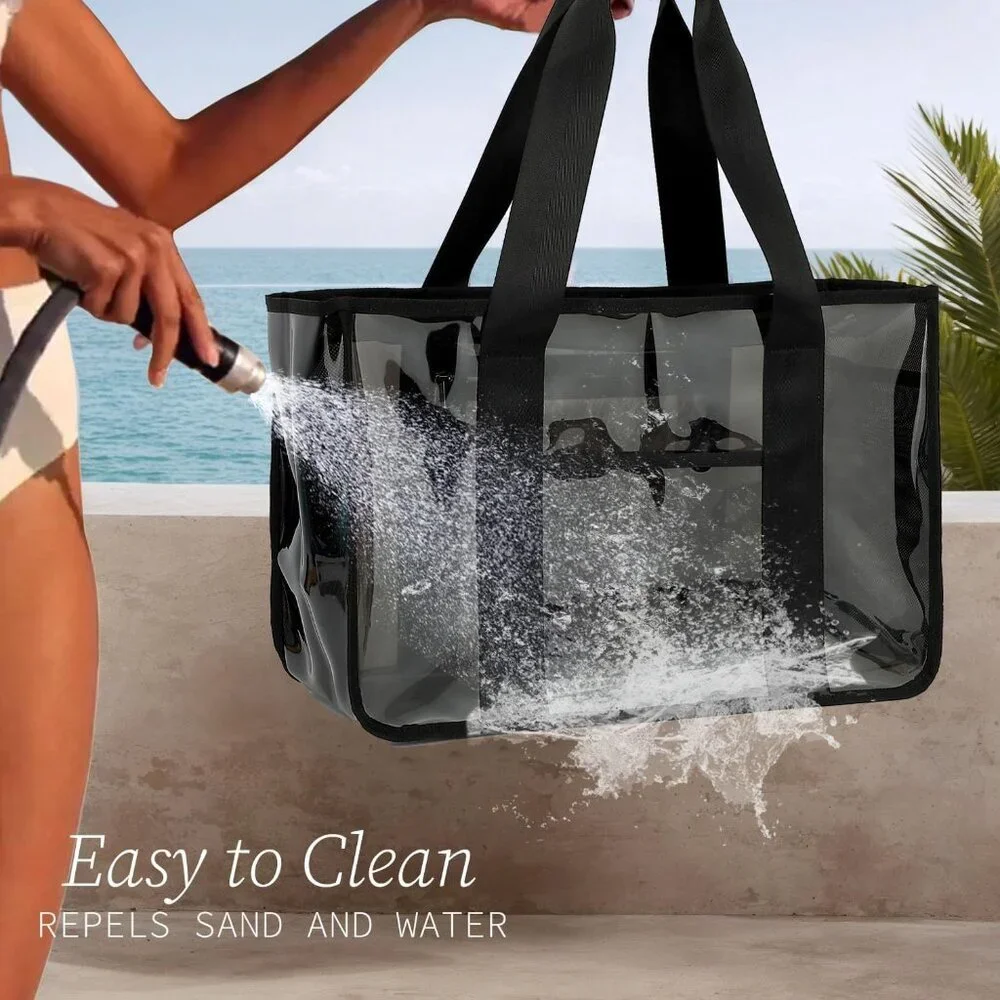 Durable Clear Beach Bag with Zipper - Large Jelly Black Tote for Every Adventure - Picture 6 of 7